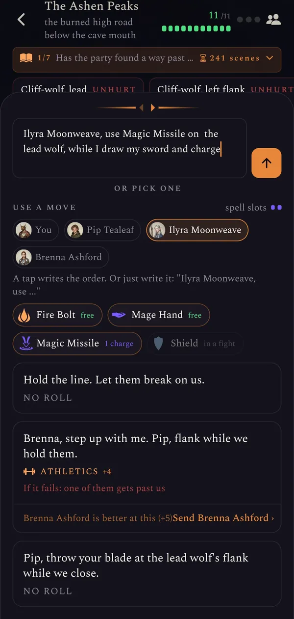 An order to a companion and the moves to tap.
