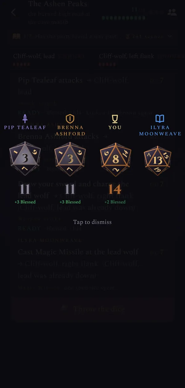 The whole party's dice at once.