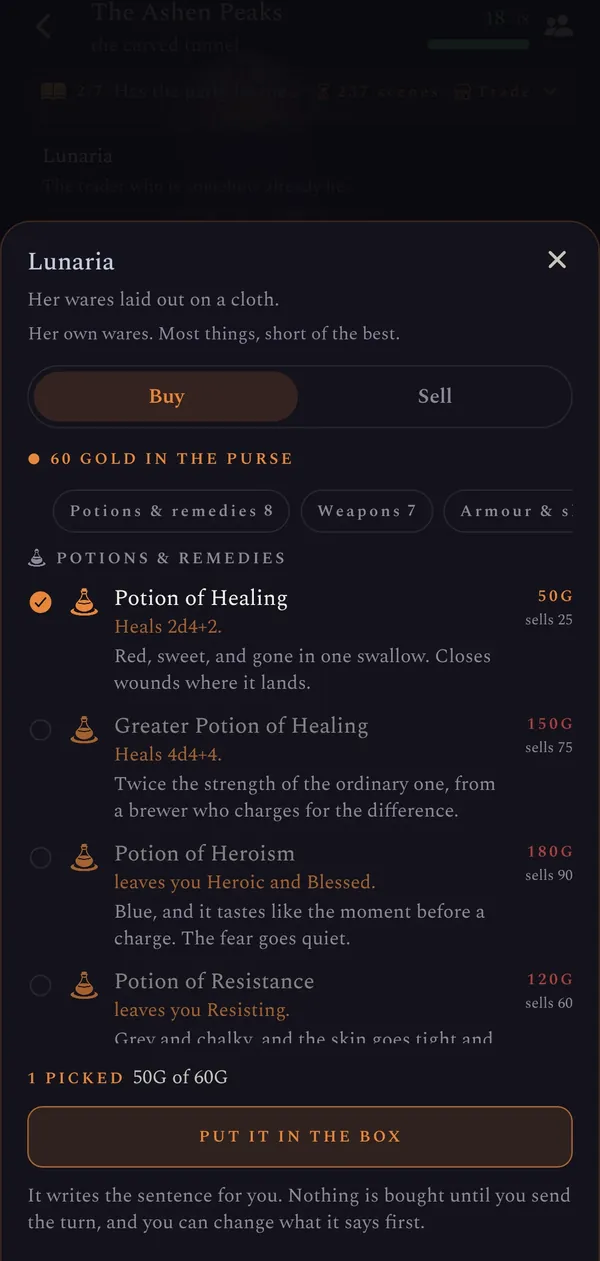Lunaria's shop: buy and sell.